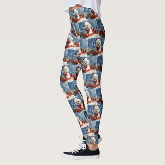 Bichon Frise Hond in Sledge Laat het Sneeuw Kerstm Leggings (Links)