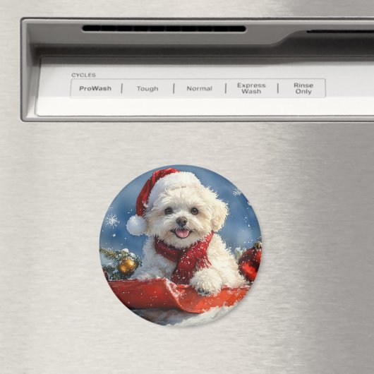 Bichon Frise Hond in Sledge Laat het Sneeuw Kerstm Magneet (Insitu (Vaatwasser))