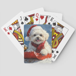 Bichon Frise Hond in Sledge Laat het Sneeuw Kerstm Pokerkaarten