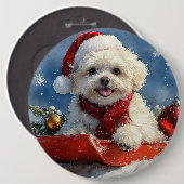 Bichon Frise Hond in Sledge Laat het Sneeuw Kerstm Ronde Button 6,0 Cm (Voorkant /achterkant)