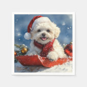 Bichon Frise Hond in Sledge Laat het Sneeuw Kerstm Servet (Voorkant)