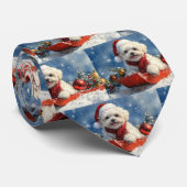 Bichon Frise Hond in Sledge Laat het Sneeuw Kerstm Stropdas (Opgerold)