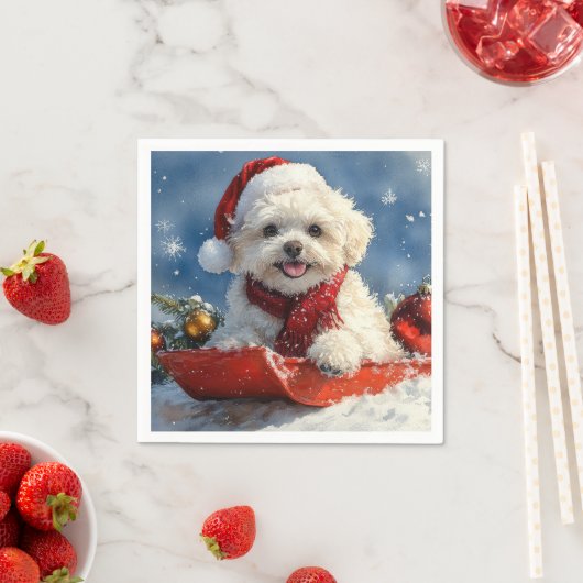 Bichon Frise-hond in slee Laat het sneeuwen Kerstm Servet (Insitu)