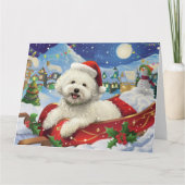 Bichon Frise Hond in Sleigh Sneeuw Kerstmis Kaart (Voorkant)
