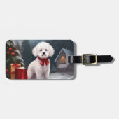 Bichon Frise Hond in Sneeuw Kerstmis Bagagelabel (Voorkant horizontaal)