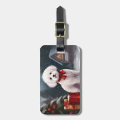 Bichon Frise Hond in Sneeuw Kerstmis Bagagelabel (Voorkant verticaal)