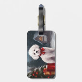 Bichon Frise Hond in Sneeuw Kerstmis Bagagelabel (Achterkant verticaal)