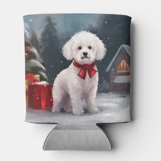 Bichon Frise Hond in Sneeuw Kerstmis Blikjeskoeler (Achterkant)