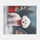 Bichon Frise Hond in Sneeuw Kerstmis Fleece Deken (Voorkant (Horizontaal))