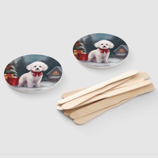 Bichon Frise Hond in Sneeuw Kerstmis Handwaaier (Niet-gemonteerd)