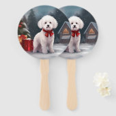Bichon Frise Hond in Sneeuw Kerstmis Handwaaier (Voorkant en achterkant)