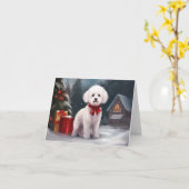 Bichon Frise Hond in Sneeuw Kerstmis Kaart (Gele Bloem)
