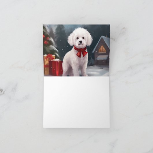 Bichon Frise Hond in Sneeuw Kerstmis Kaart (Binnen)