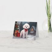Bichon Frise Hond in Sneeuw Kerstmis Kaart (Voorkant)
