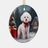 Bichon Frise Hond in Sneeuw Kerstmis Keramisch Ornament (Rechts)
