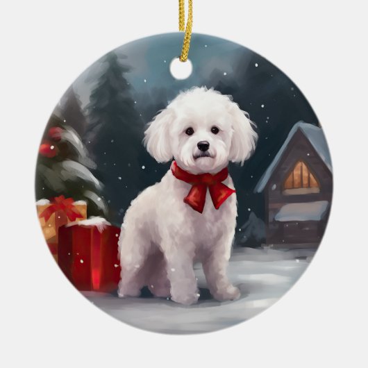 Bichon Frise Hond in Sneeuw Kerstmis Keramisch Ornament (Voorkant)