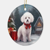 Bichon Frise Hond in Sneeuw Kerstmis Keramisch Ornament (Links)