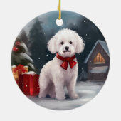 Bichon Frise Hond in Sneeuw Kerstmis Keramisch Ornament (Achterkant)