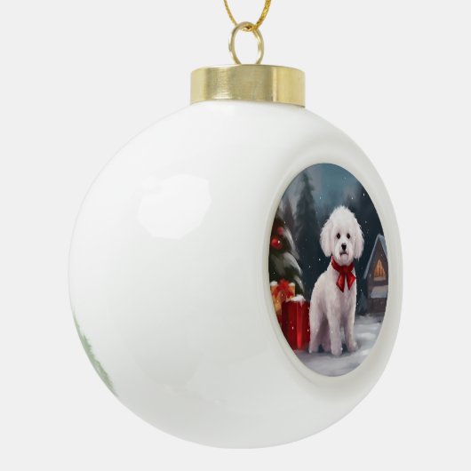 Bichon Frise Hond in Sneeuw Kerstmis Keramische Bal Ornament (Links)