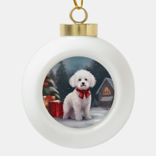 Bichon Frise Hond in Sneeuw Kerstmis Keramische Bal Ornament
