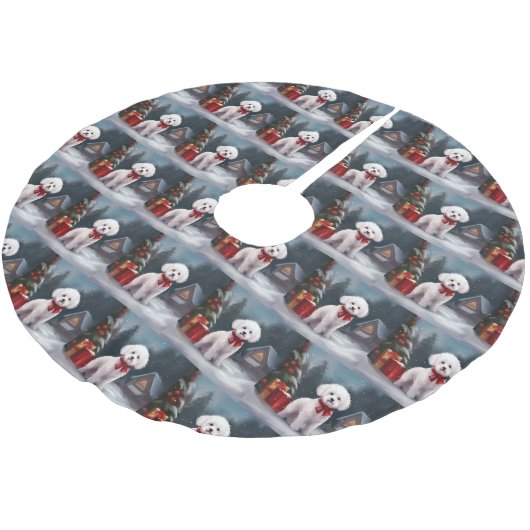 Bichon Frise Hond in Sneeuw Kerstmis Kerstboom Rok (Gekanteld)