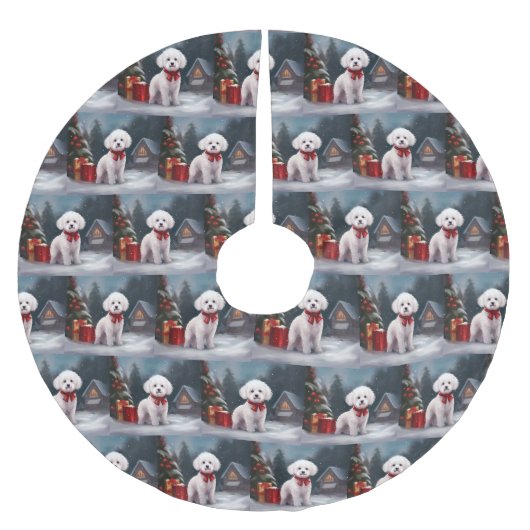 Bichon Frise Hond in Sneeuw Kerstmis Kerstboom Rok (Voorkant)