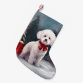 Bichon Frise Hond in Sneeuw Kerstmis Kleine Kerstsok (Voorkant (Hangend))