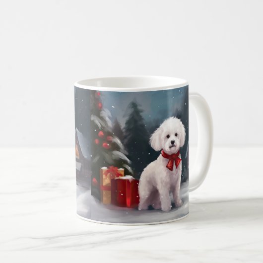 Bichon Frise Hond in Sneeuw Kerstmis Koffiemok (Voorkant rechts)