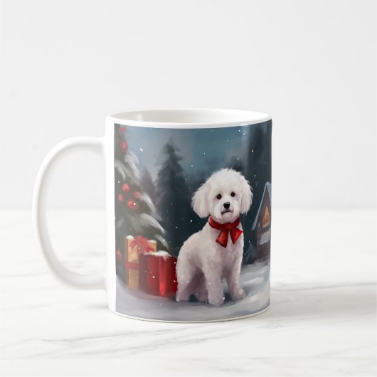 Bichon Frise Hond in Sneeuw Kerstmis Koffiemok (Links)
