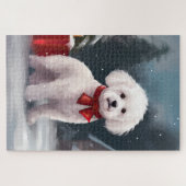 Bichon Frise Hond in Sneeuw Kerstmis Legpuzzel (Horizontaal)