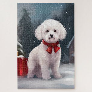 Bichon Frise Hond in Sneeuw Kerstmis Legpuzzel