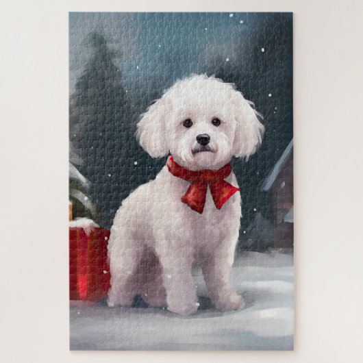 Bichon Frise Hond in Sneeuw Kerstmis Legpuzzel (Verticaal)