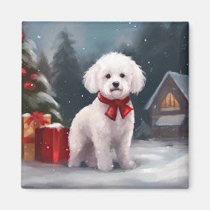Bichon Frise Hond in Sneeuw Kerstmis Magneet
