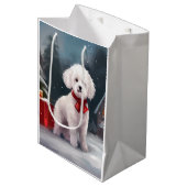 Bichon Frise Hond in Sneeuw Kerstmis Medium Cadeauzakje (Voorkant Gekanteld)