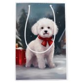 Bichon Frise Hond in Sneeuw Kerstmis Medium Cadeauzakje (Voorkant)