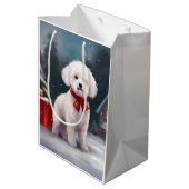 Bichon Frise Hond in Sneeuw Kerstmis Medium Cadeauzakje (Achterkant Gekanteld)