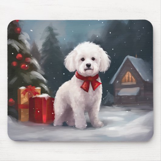Bichon Frise Hond in Sneeuw Kerstmis Muismat (Voorkant)