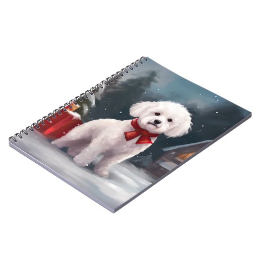 Bichon Frise Hond in Sneeuw Kerstmis Notitieboek (Linkerzijde)
