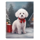 Bichon Frise Hond in Sneeuw Kerstmis Notitieboek (Voorkant)