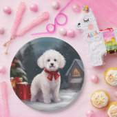 Bichon Frise Hond in Sneeuw Kerstmis Papieren Bordje (Feest)