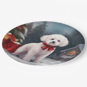 Bichon Frise Hond in Sneeuw Kerstmis Papieren Bordje (Gekanteld)