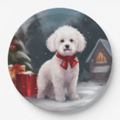 Bichon Frise Hond in Sneeuw Kerstmis Papieren Bordje (Voorkant)