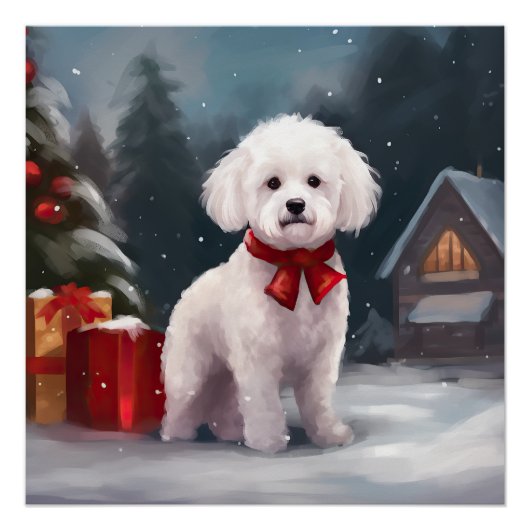 Bichon Frise Hond in Sneeuw Kerstmis Perfect Poster (Voorkant)