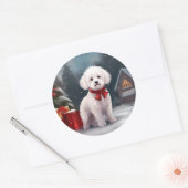 Bichon Frise Hond in Sneeuw Kerstmis Ronde Sticker (Envelop)