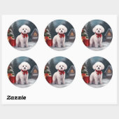 Bichon Frise Hond in Sneeuw Kerstmis Ronde Sticker (Vel)