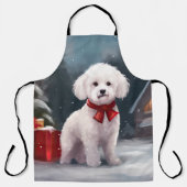 Bichon Frise Hond in Sneeuw Kerstmis Schort (Voorkant)