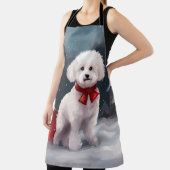 Bichon Frise Hond in Sneeuw Kerstmis Schort (Insitu)