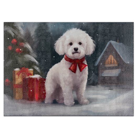 Bichon Frise Hond in Sneeuw Kerstmis Snijplank (Voorkant)
