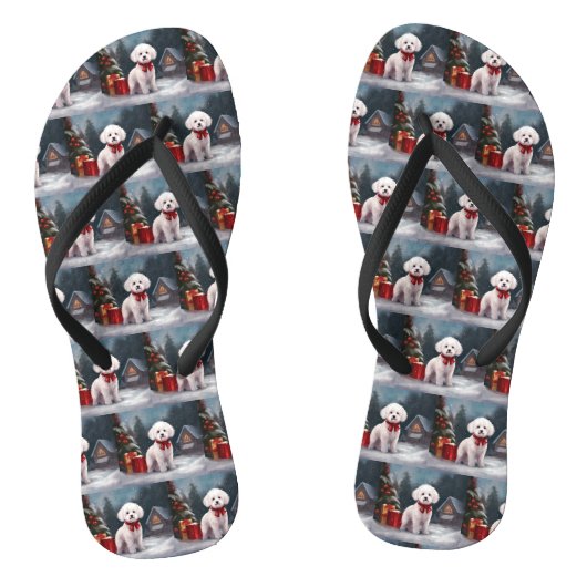 Bichon Frise Hond in Sneeuw Kerstmis Teenslippers (Voetbed)