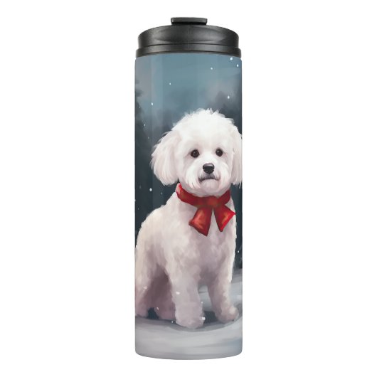 Bichon Frise Hond in Sneeuw Kerstmis Thermosbeker (Voorkant)
